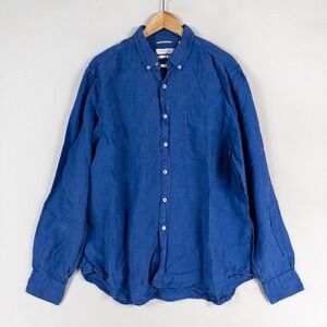 Trenery Linen Button Down Shirt Mens XXL Blue Long Sleeve Casual Minimalist *